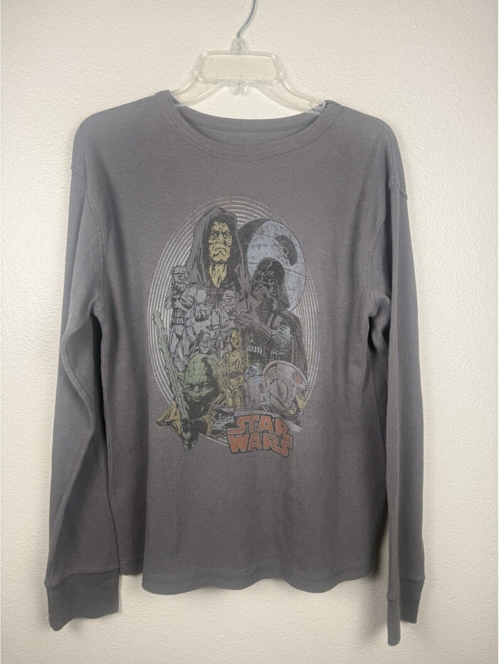 Star Wars Thermal Shirt XL Mens Gray Long Sleeve Darth Vader Yoda Waffle Knit